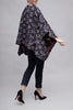 The Amelia Wool Poncho - Black and Lilac Floral Motif