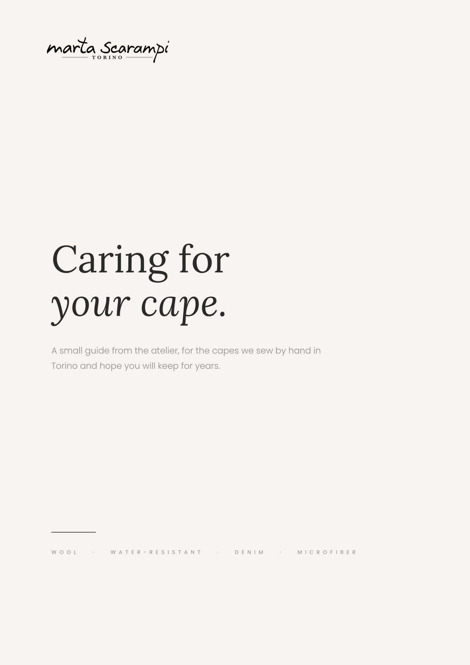 Caring for your cape — cover of the Marta Scarampi care guide