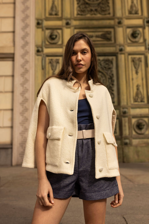 Camilla Wool Cape — cream — Marta Scarampi