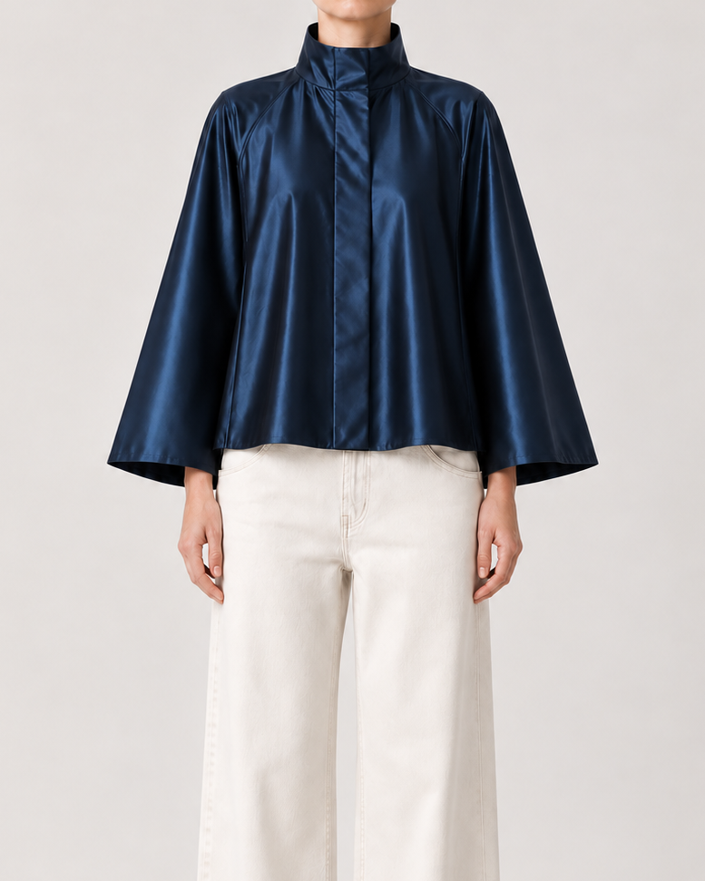 Audrey Water-Resistant Cape in navy blue, front view