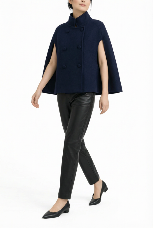 Josephine Wool Cape — blue navy — Marta Scarampi