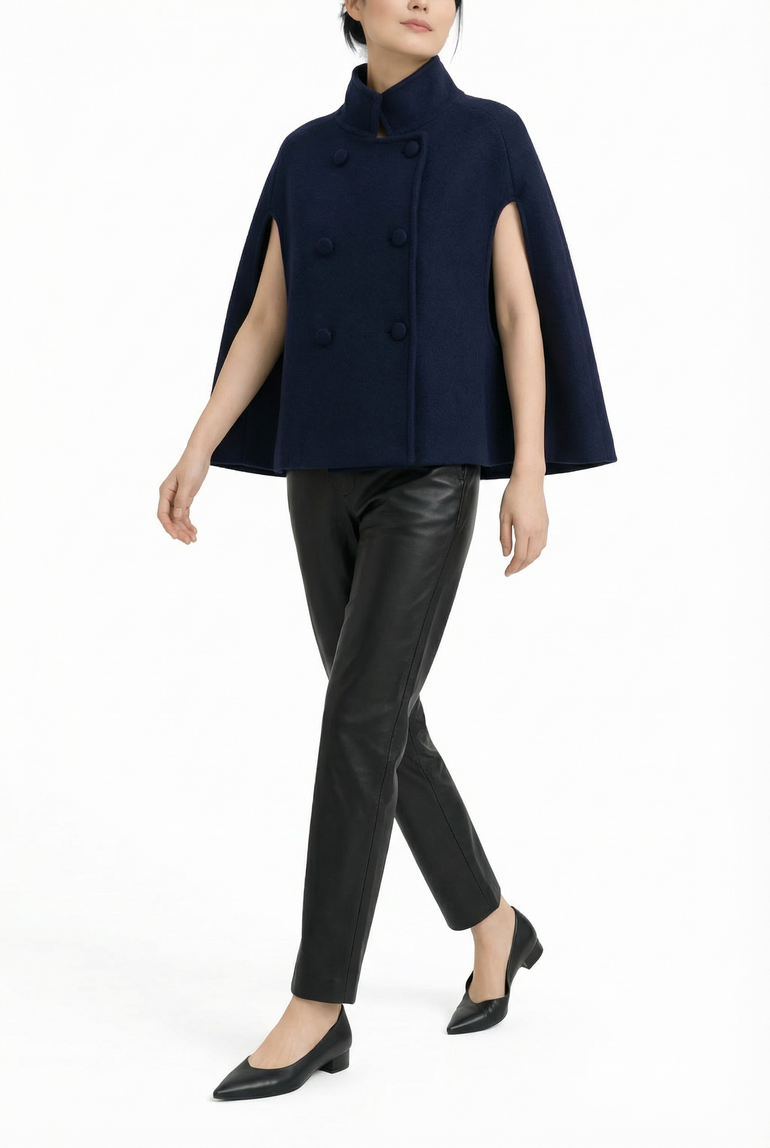 Josephine Wool Cape — blue navy — Marta Scarampi