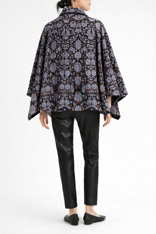 Mia Wool Poncho — black and lilac floral — Marta Scarampi