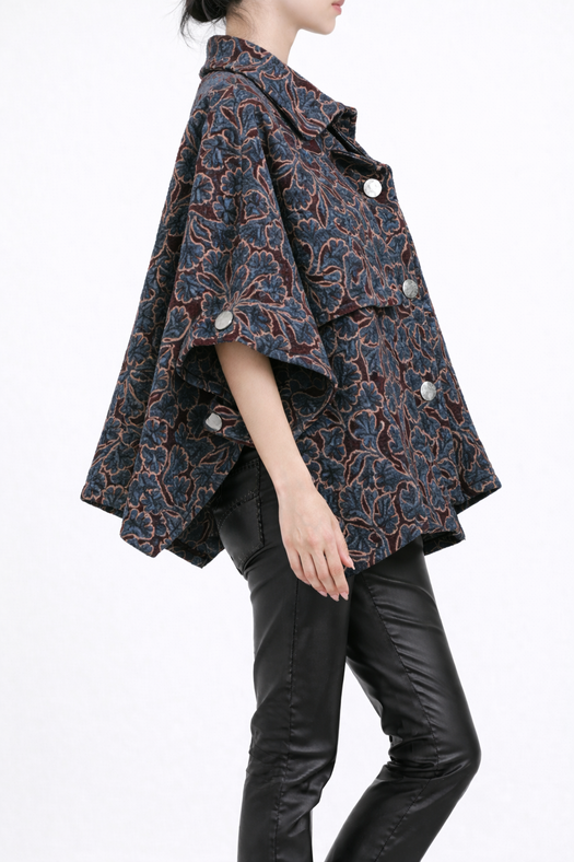 Mia Wool Poncho — blue jacquard — Marta Scarampi