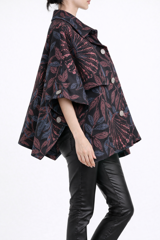 Mia Wool Poncho — botanical blue and pink — Marta Scarampi