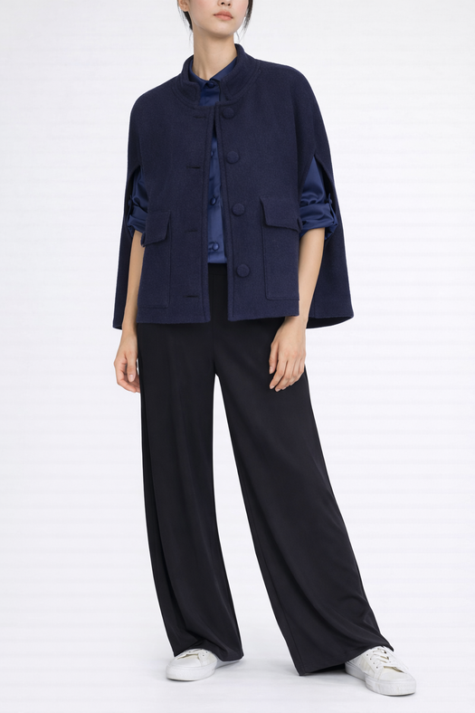 Camilla Wool Cape — blue navy — Marta Scarampi