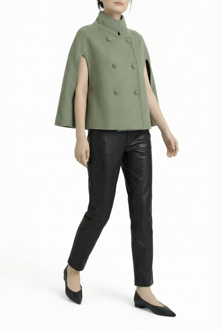 Josephine Wool Cape — green sage — Marta Scarampi