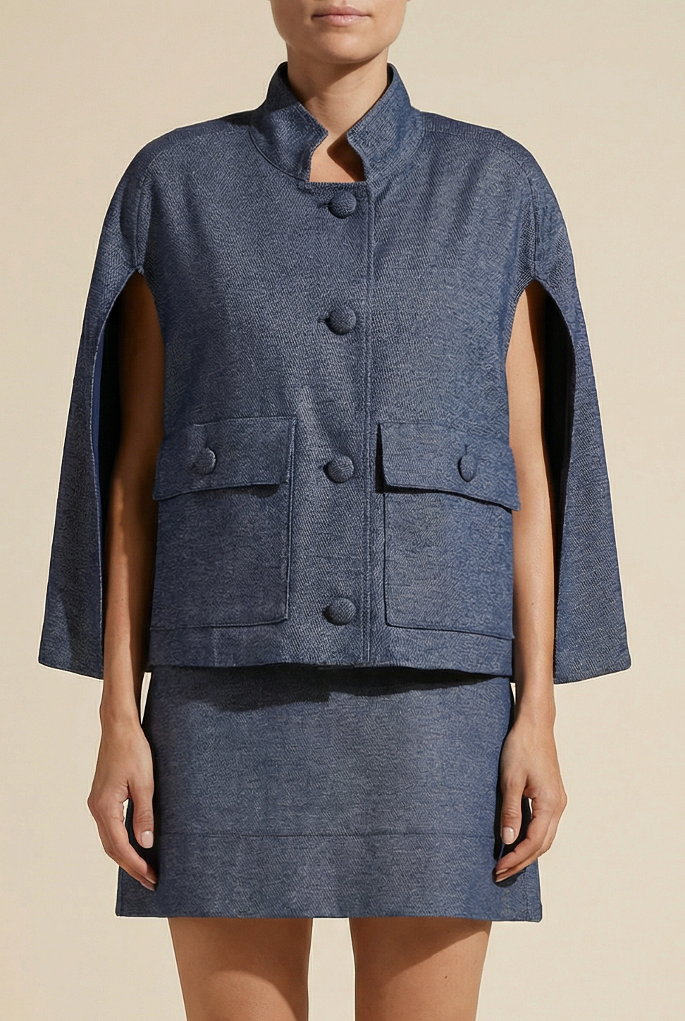 Camilla Denim Cape — blue denim — Marta Scarampi