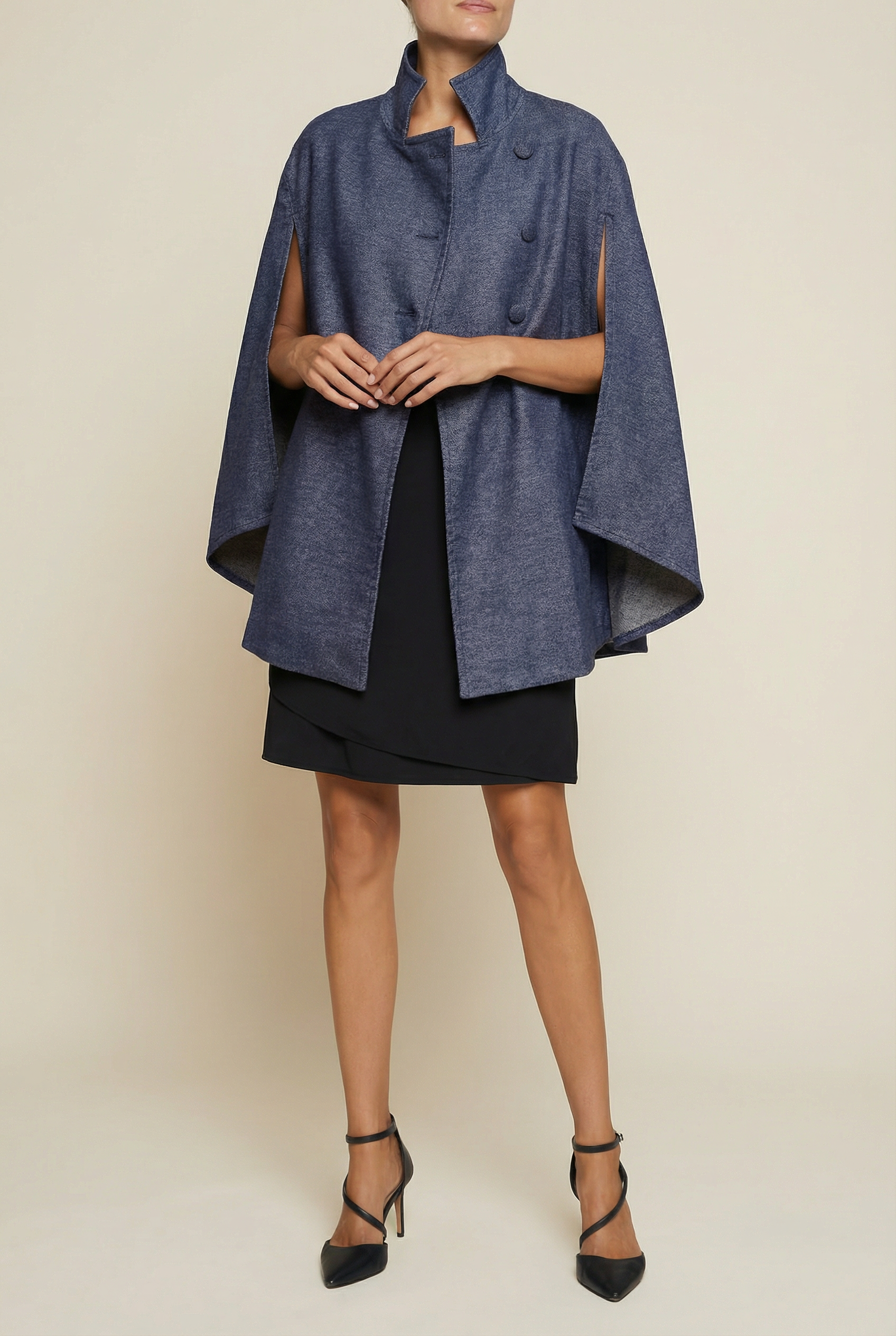 Rachel Denim Cape — blue denim — Marta Scarampi