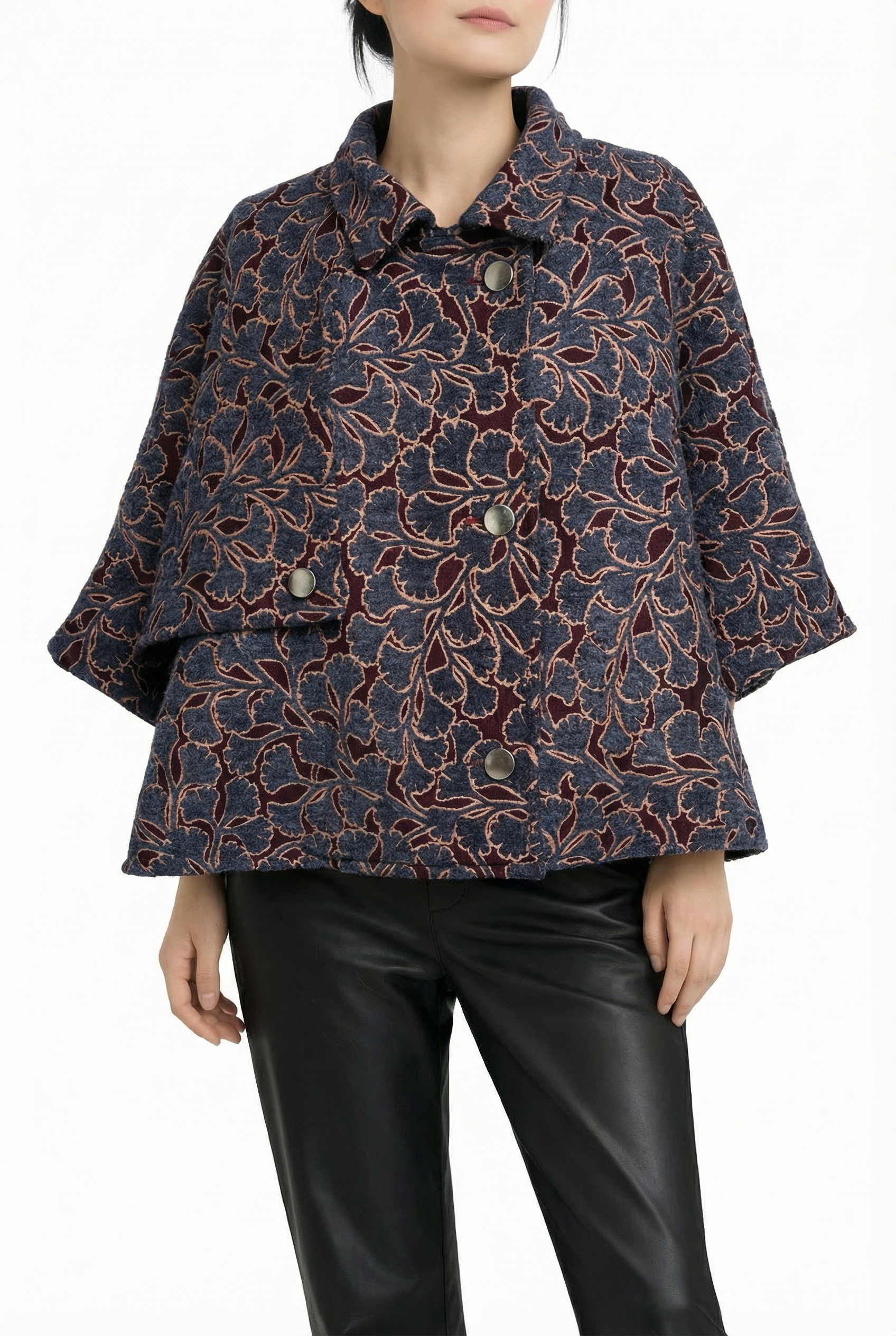 Mia Wool Poncho — blue jacquard — Marta Scarampi