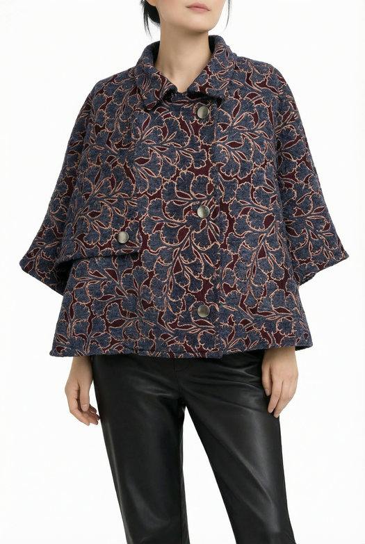 Mia Wool Poncho — blue jacquard — Marta Scarampi