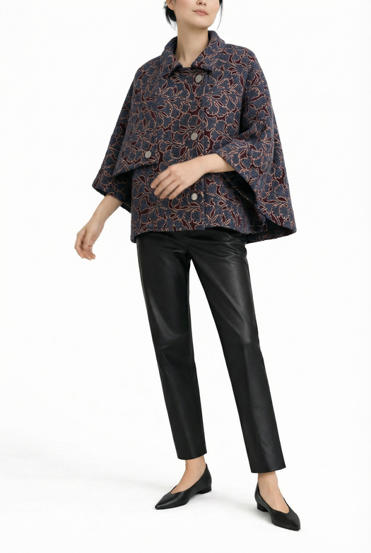 Mia Wool Poncho — blue jacquard — Marta Scarampi