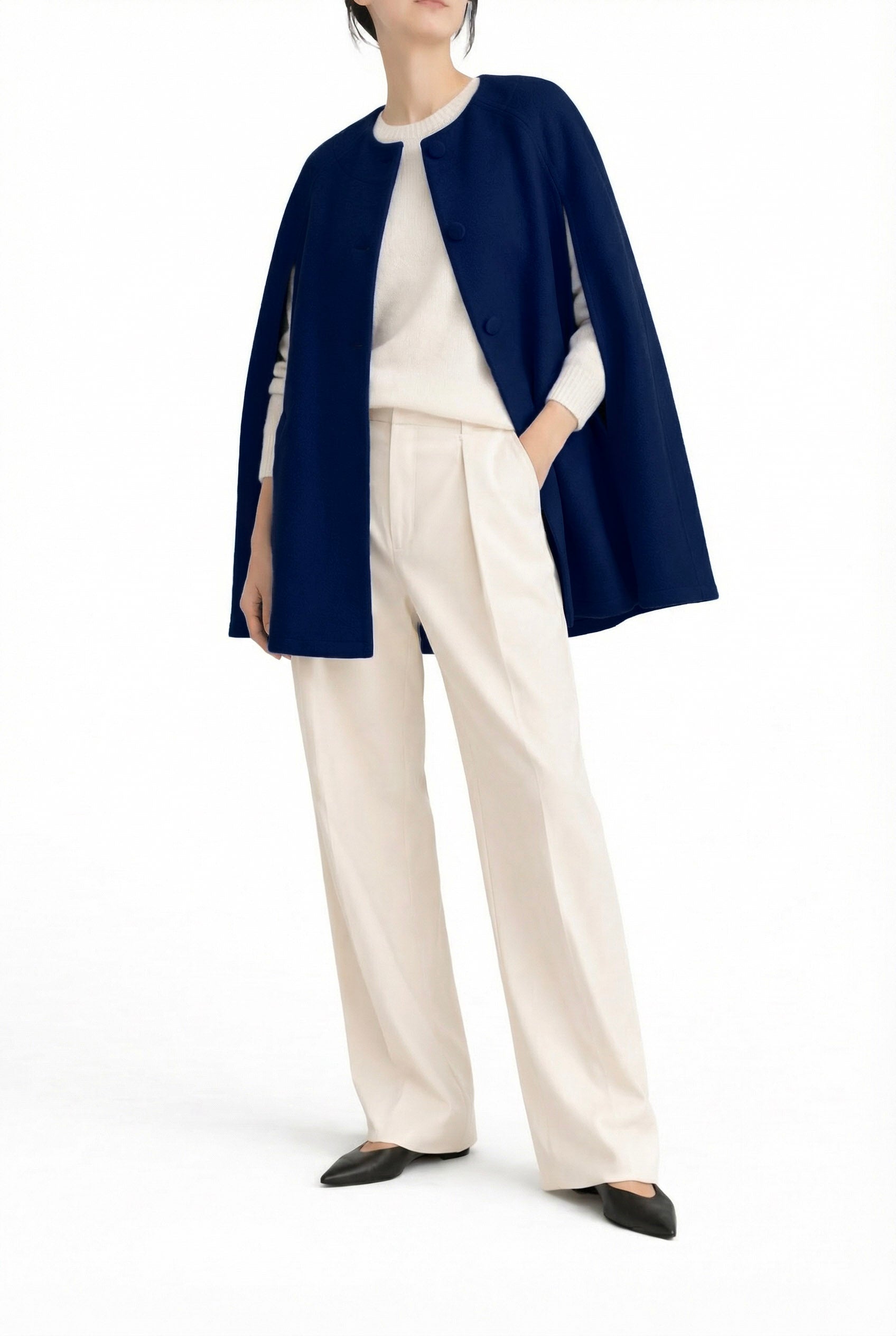 Giulia Wool Cape — blue navy — Marta Scarampi