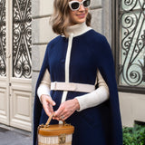 Giulia Two-Tone Wool Cape Blue