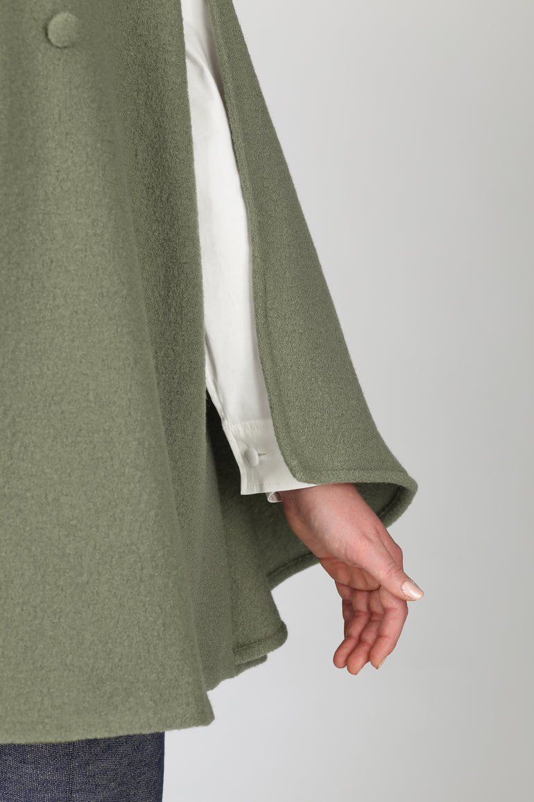 Rachel Wool Cape — green sage wool — Marta Scarampi