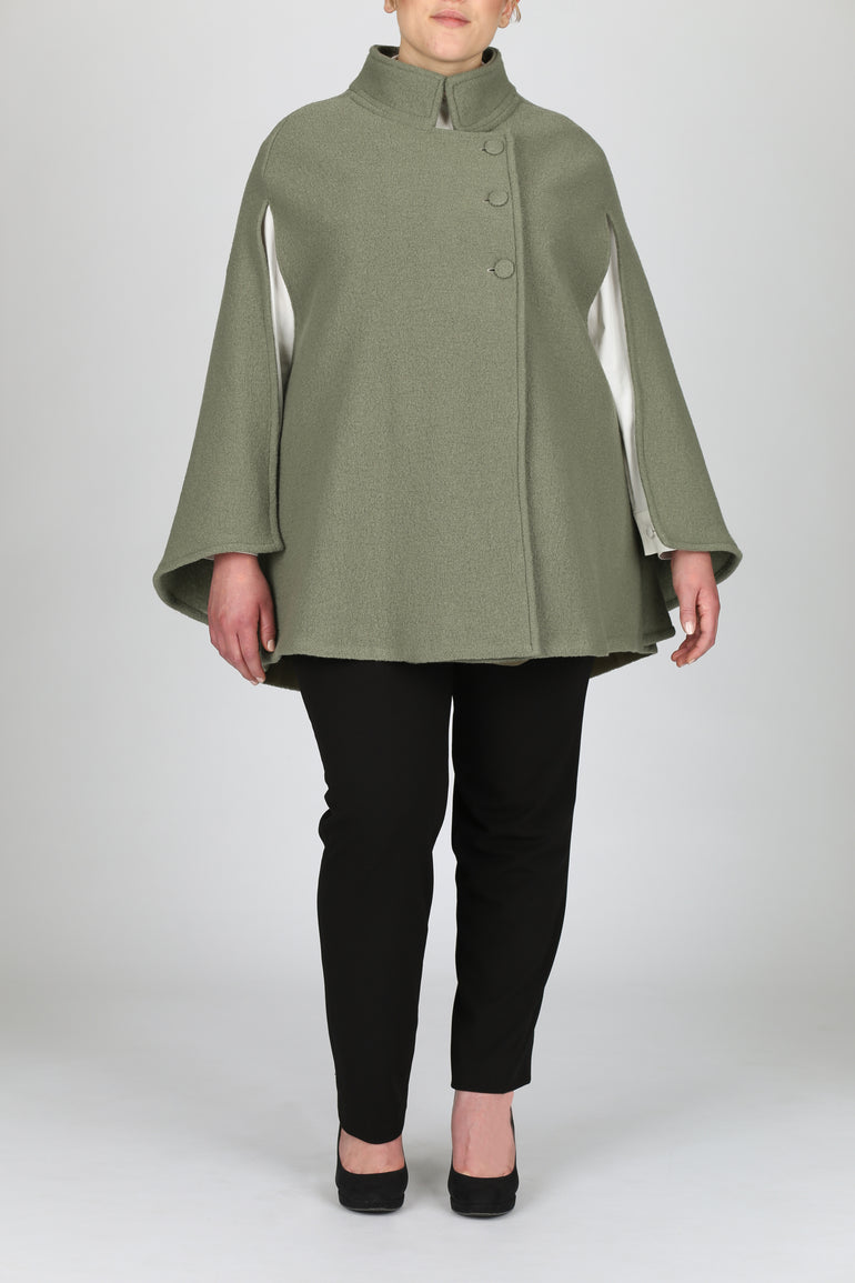 Rachel Wool Cape — green sage wool — Marta Scarampi