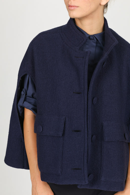 Camilla Wool Cape — blue navy — Marta Scarampi