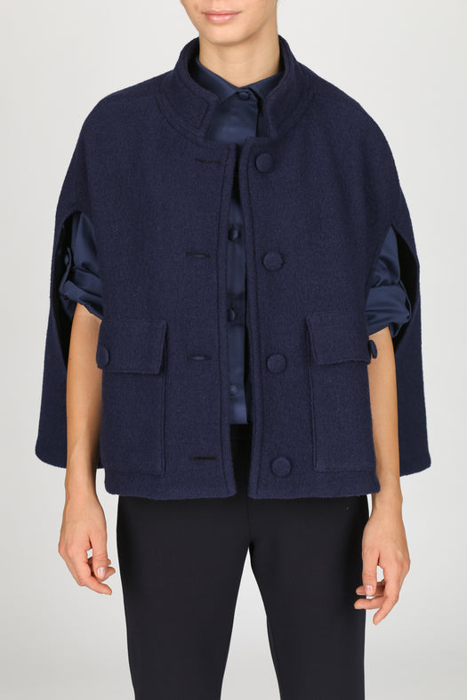 Camilla Wool Cape — blue navy — Marta Scarampi