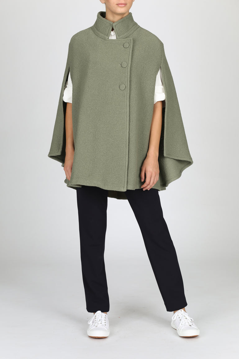Rachel Wool Cape — green sage wool — Marta Scarampi