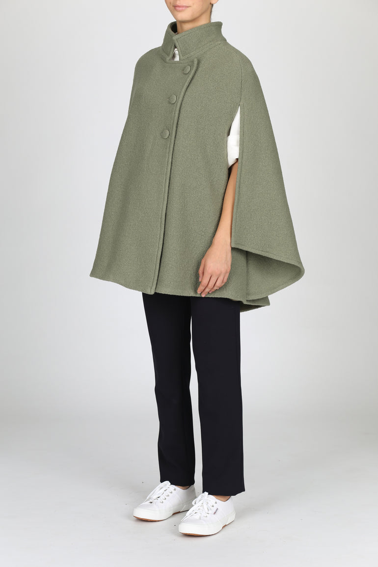 Rachel Wool Cape — green sage wool — Marta Scarampi