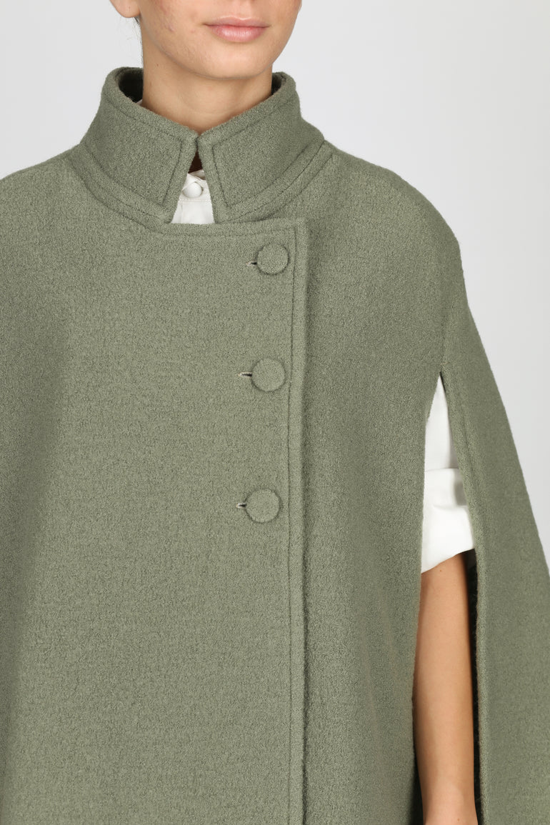 Rachel Wool Cape — green sage wool — Marta Scarampi