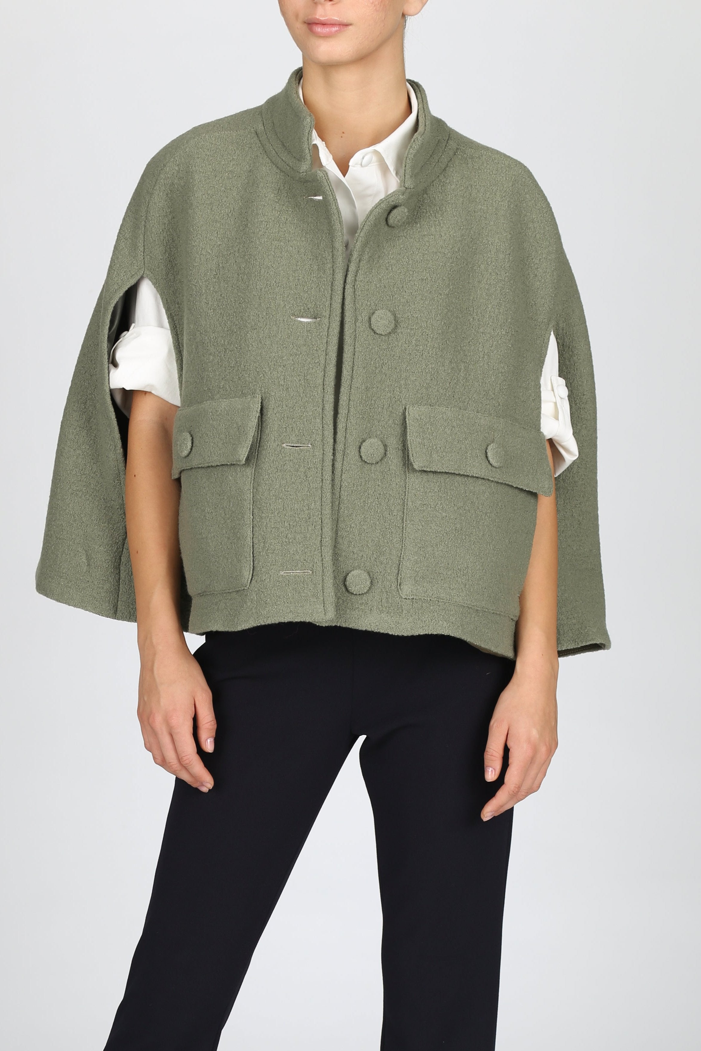 Camilla Wool Cape — green sage — Marta Scarampi