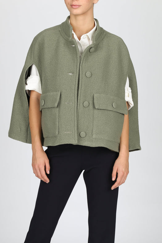 Camilla Wool Cape — green sage — Marta Scarampi