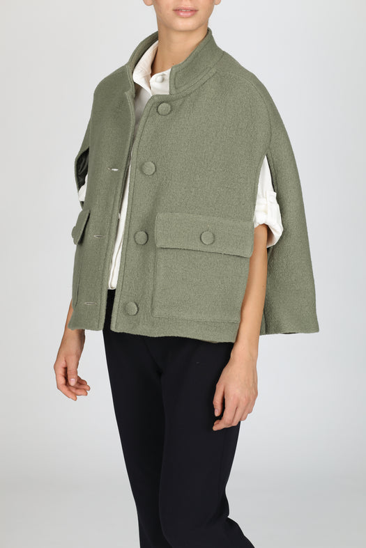 Camilla Wool Cape — green sage — Marta Scarampi