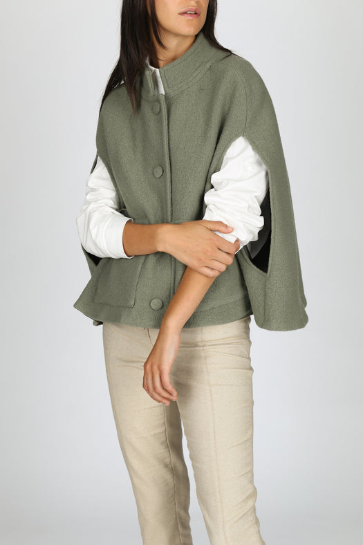 Camilla Wool Cape — green sage — Marta Scarampi
