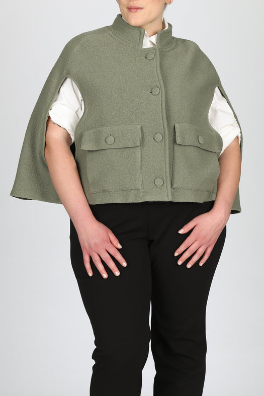 Camilla Wool Cape — green sage — Marta Scarampi