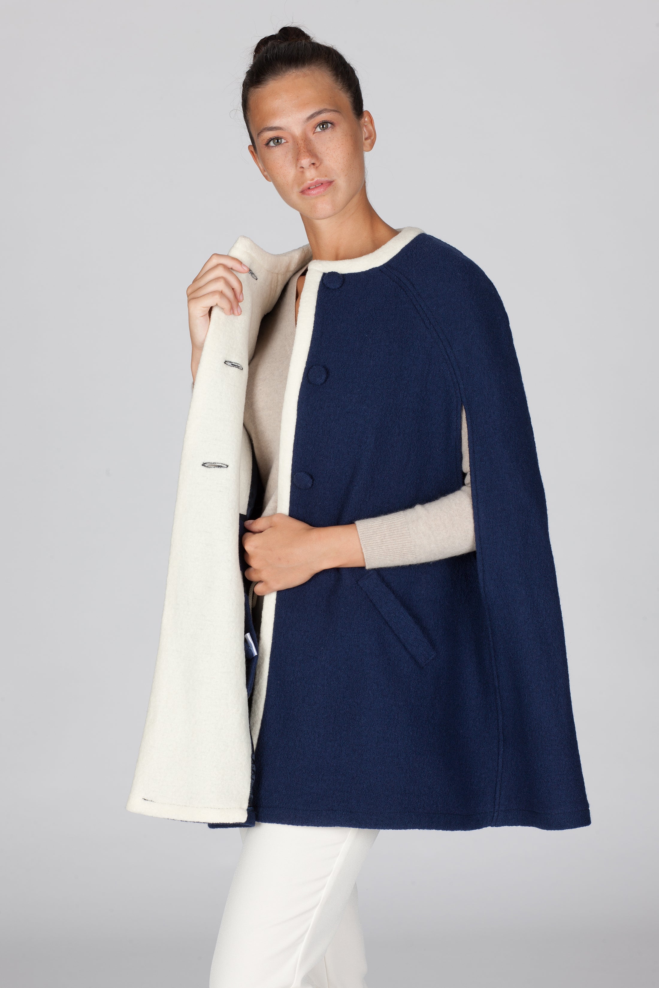 Giulia Two-Tone Wool Cape Blue