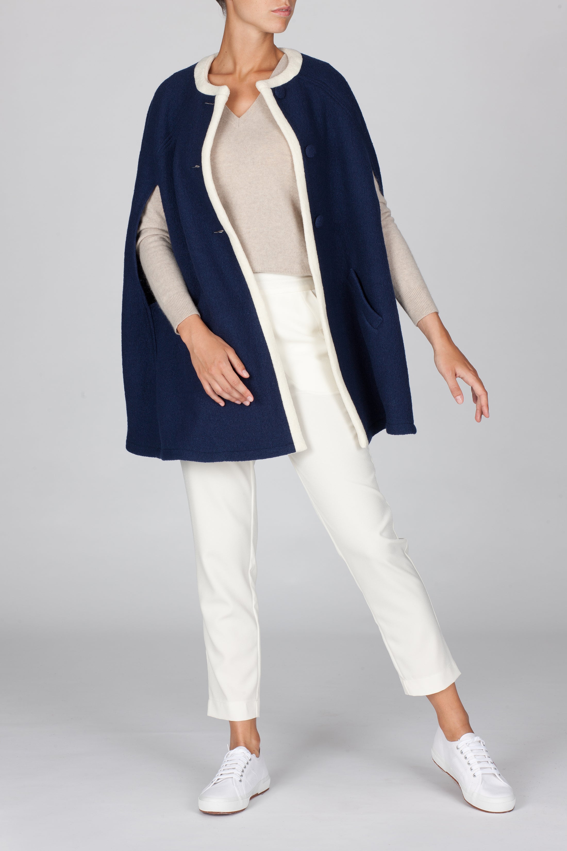 Giulia Two-Tone Wool Cape Blue