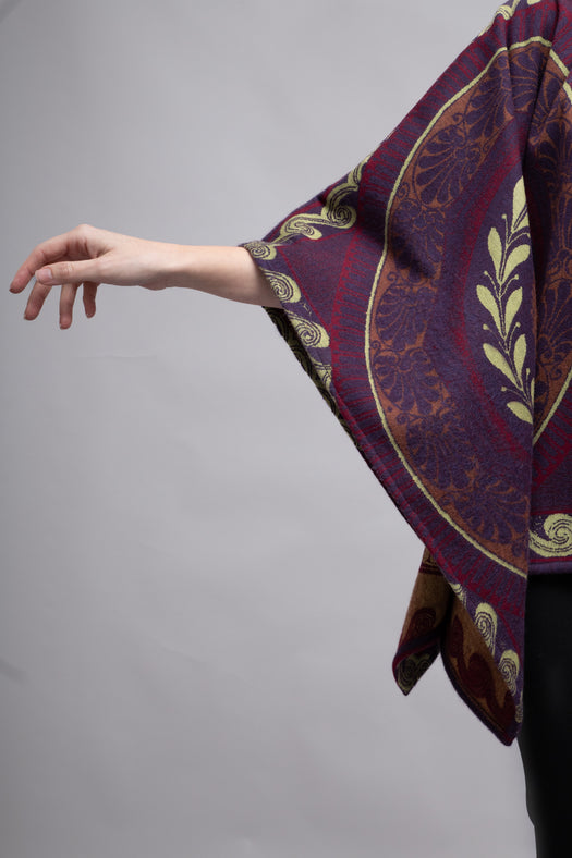 Amelia Wool Poncho — burgundy and soft lime — Marta Scarampi