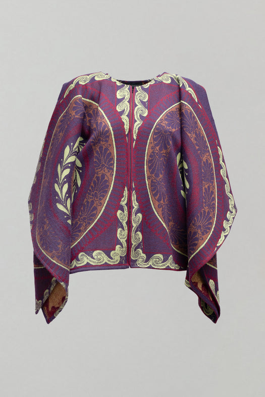 Amelia Wool Poncho — burgundy and soft lime — Marta Scarampi
