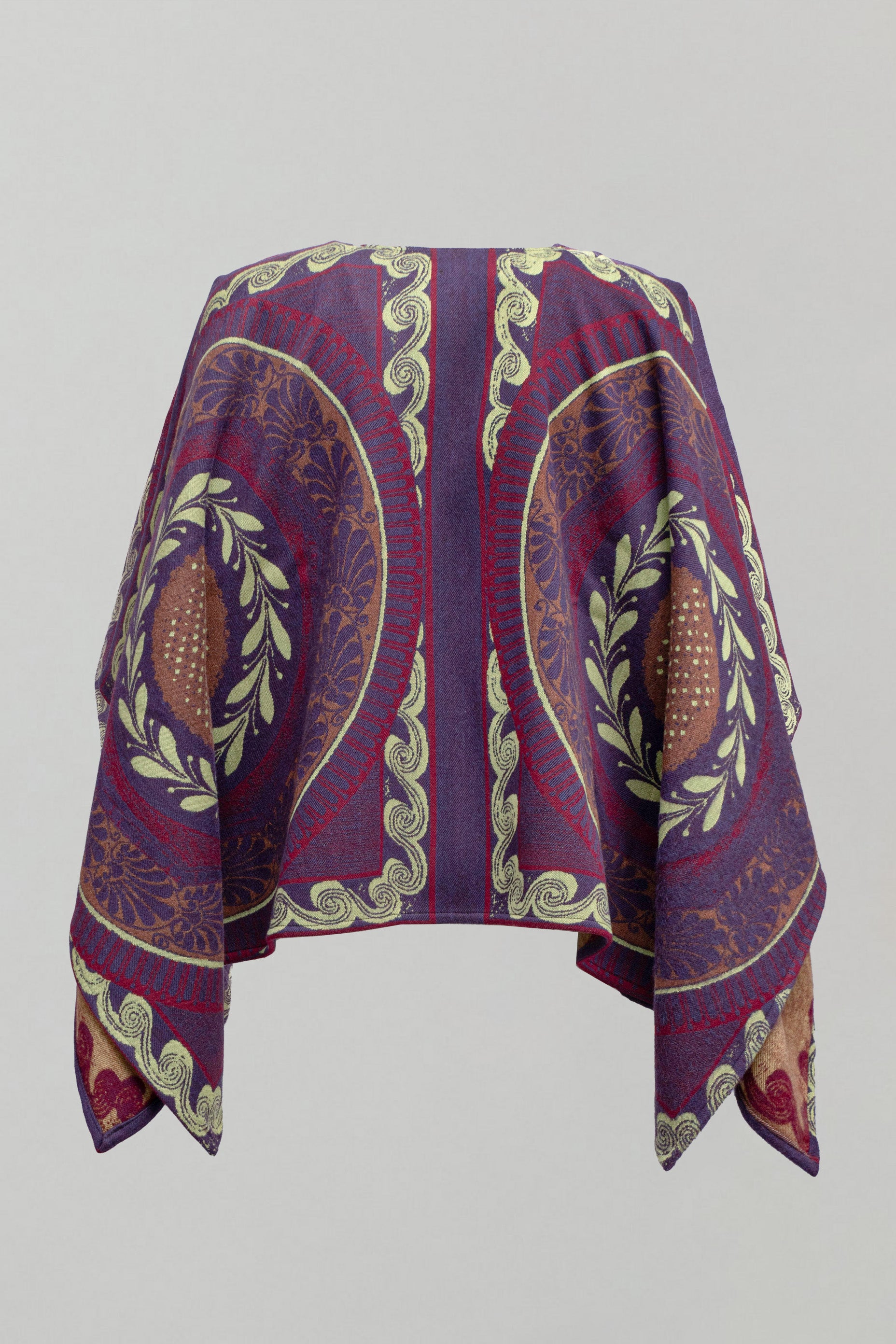 Amelia Wool Poncho — burgundy and soft lime — Marta Scarampi
