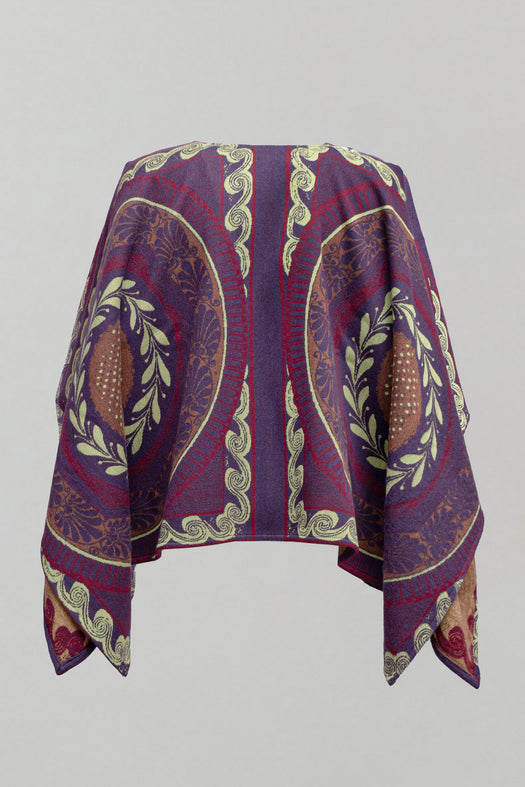 Amelia Wool Poncho — burgundy and soft lime — Marta Scarampi