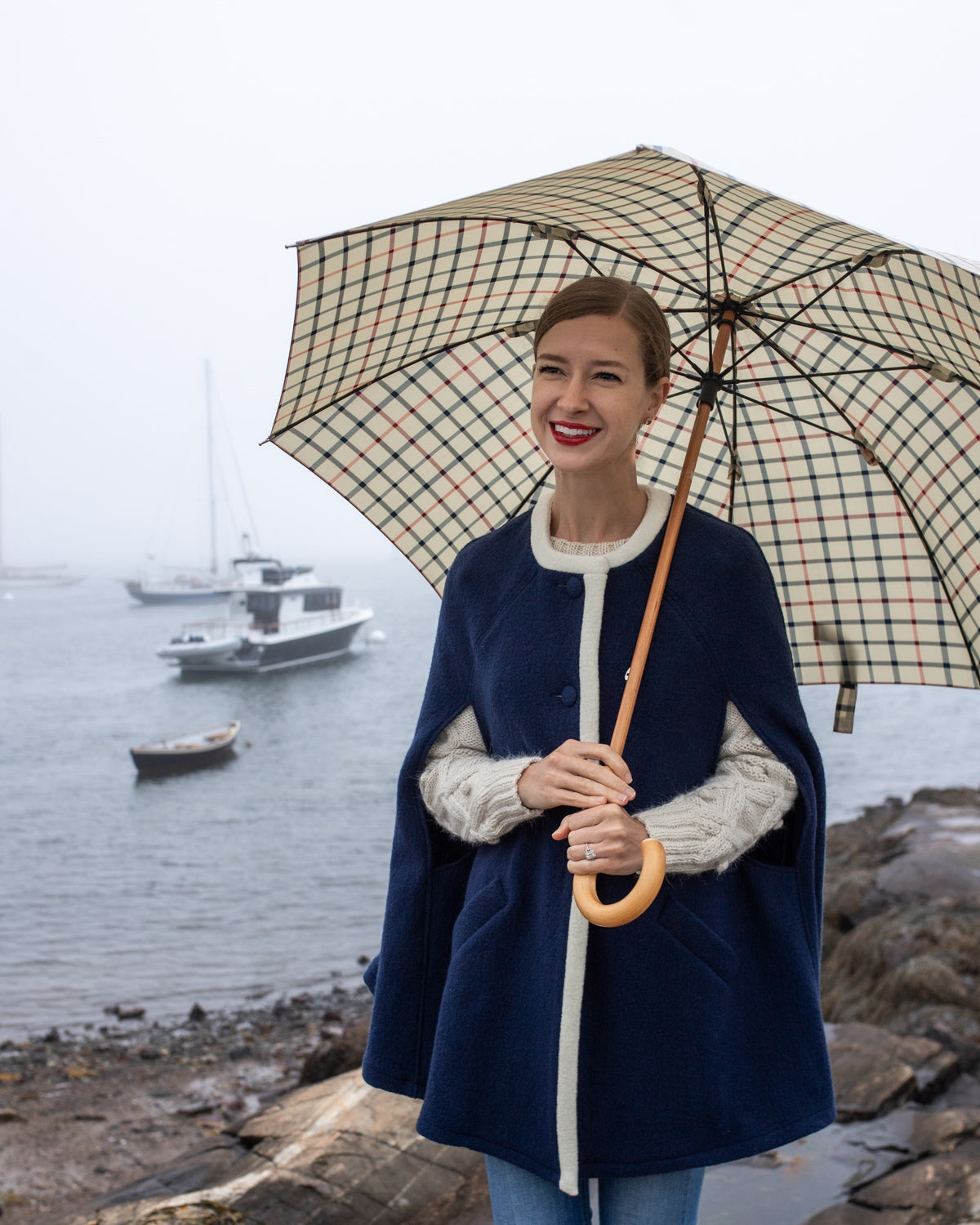 Giulia Two-Tone Wool Cape Blue