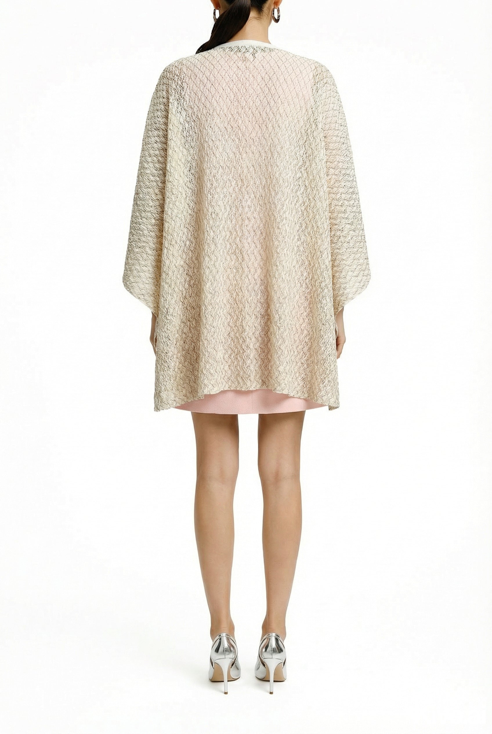 Alma Poncho in beige net, back view