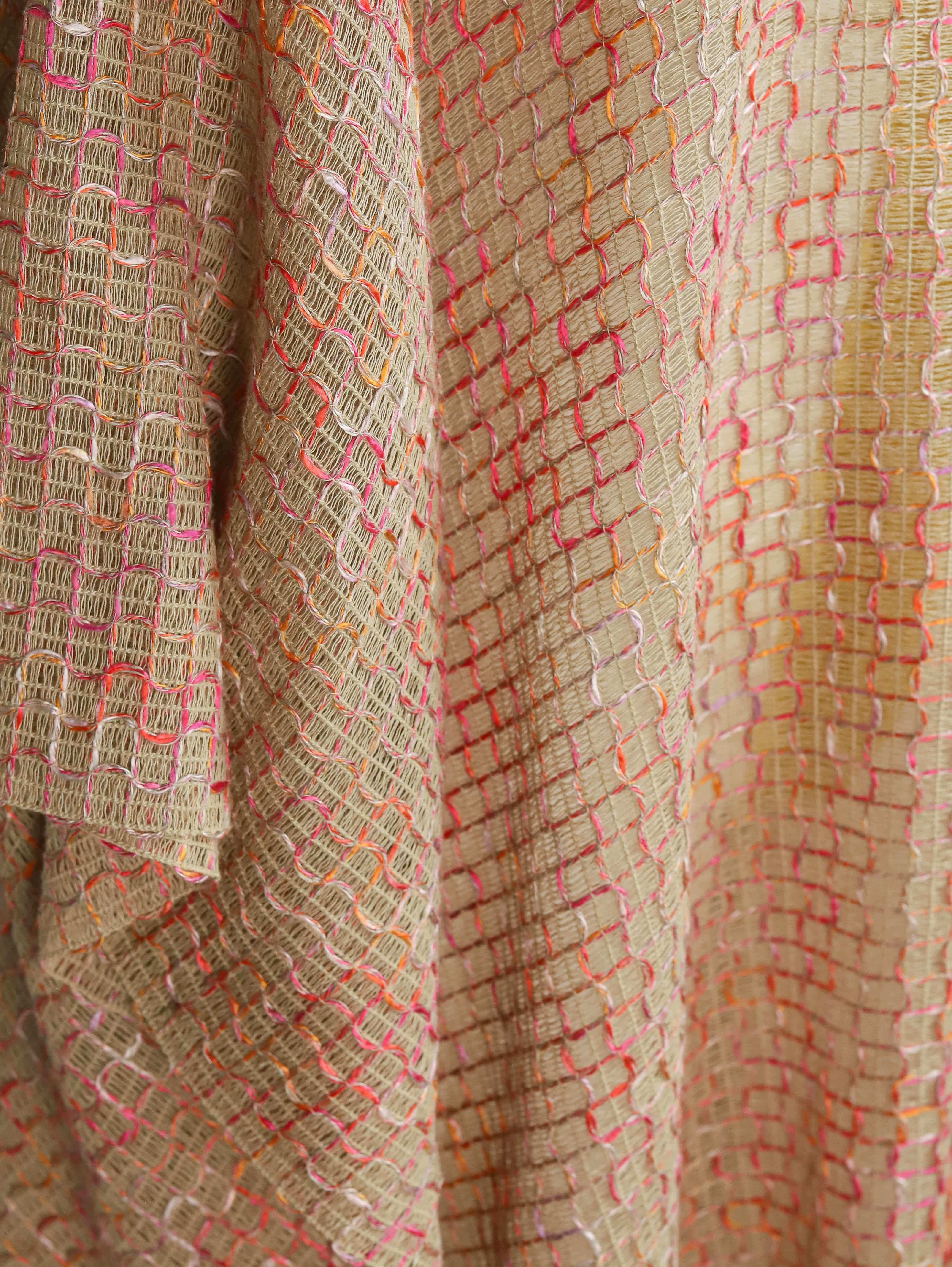 Alma Poncho in pink and yellow, detail