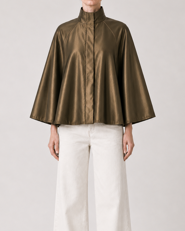 Audrey Water-Resistant Cape in bronze, front view