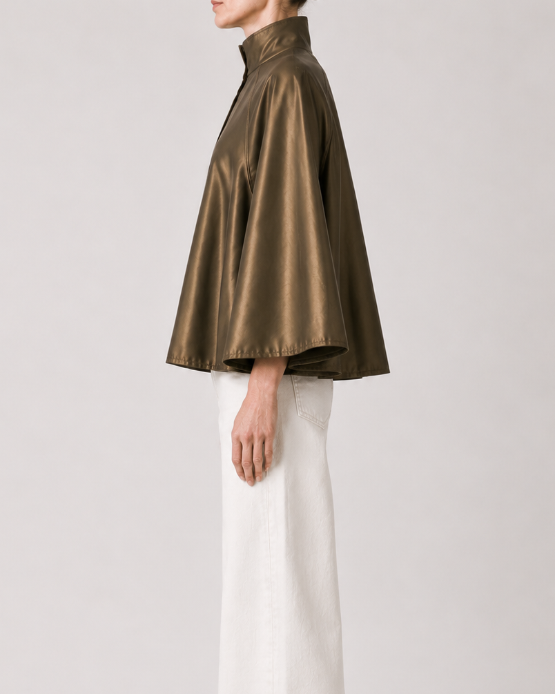 Audrey Water-Resistant Cape in bronze, side view