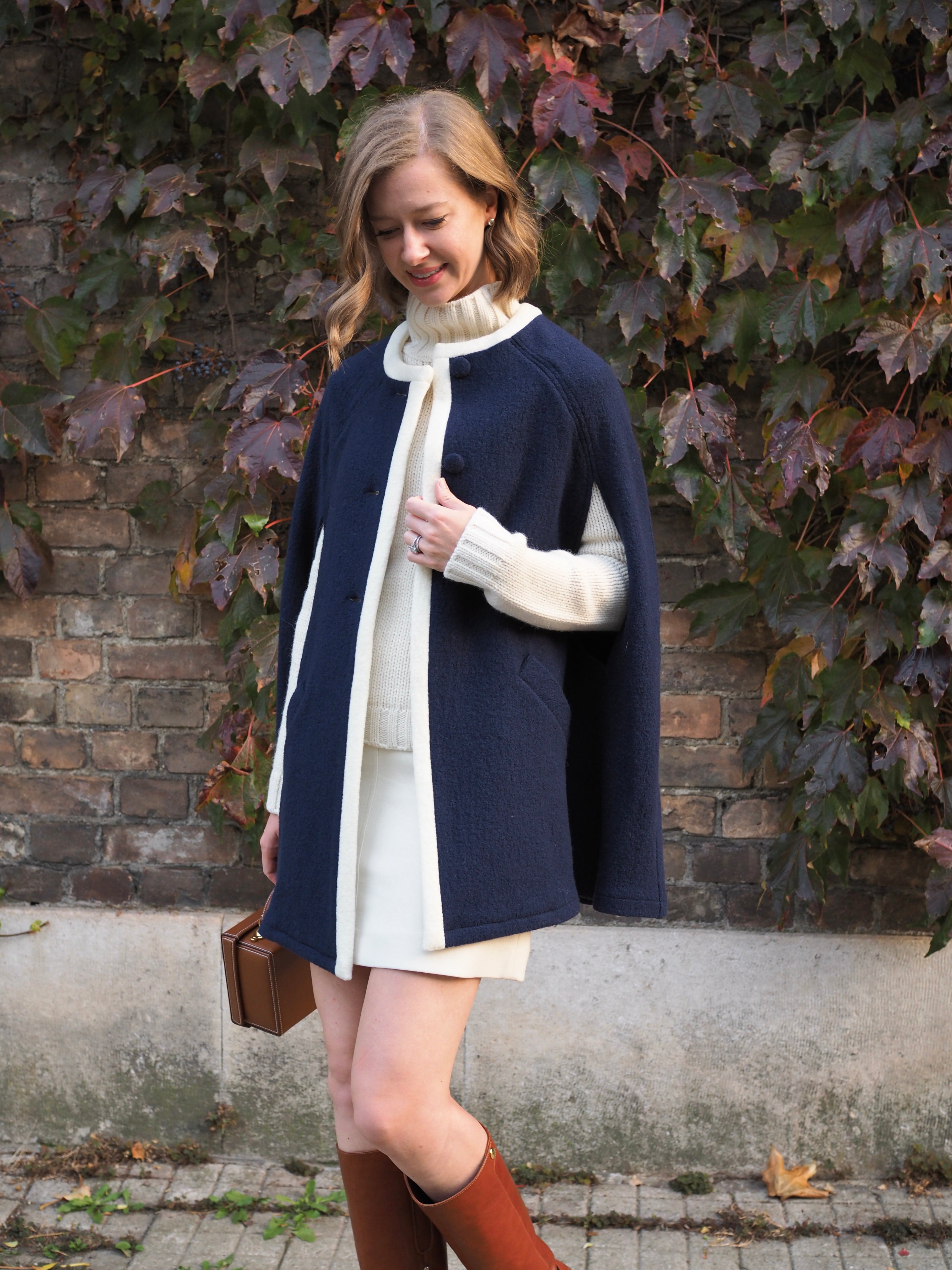 Giulia Two-Tone Wool Cape Blue