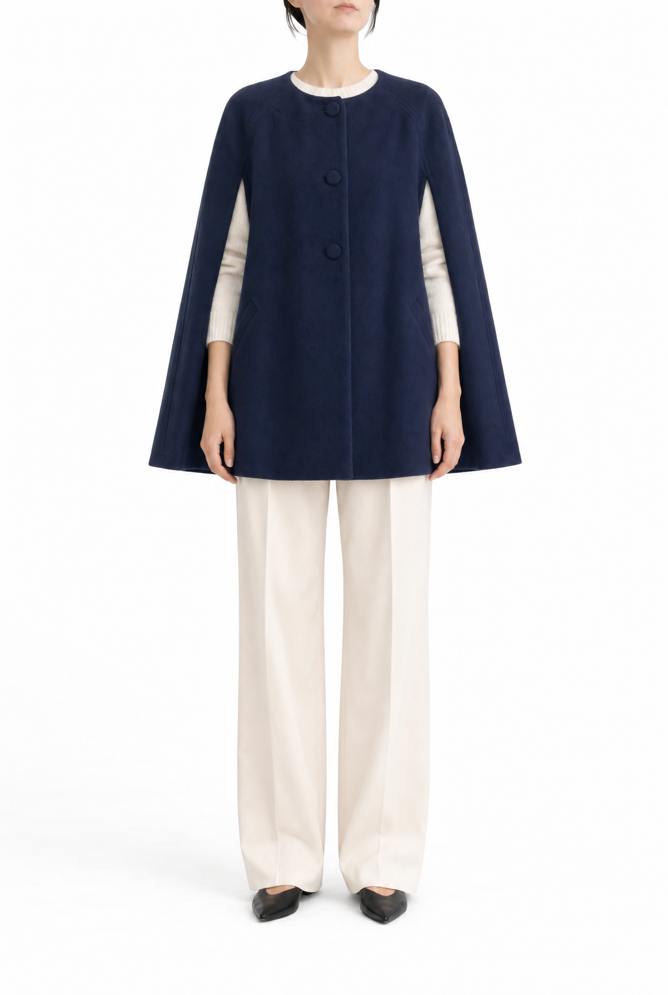 Giulia Wool Cape in blue navy, front view
