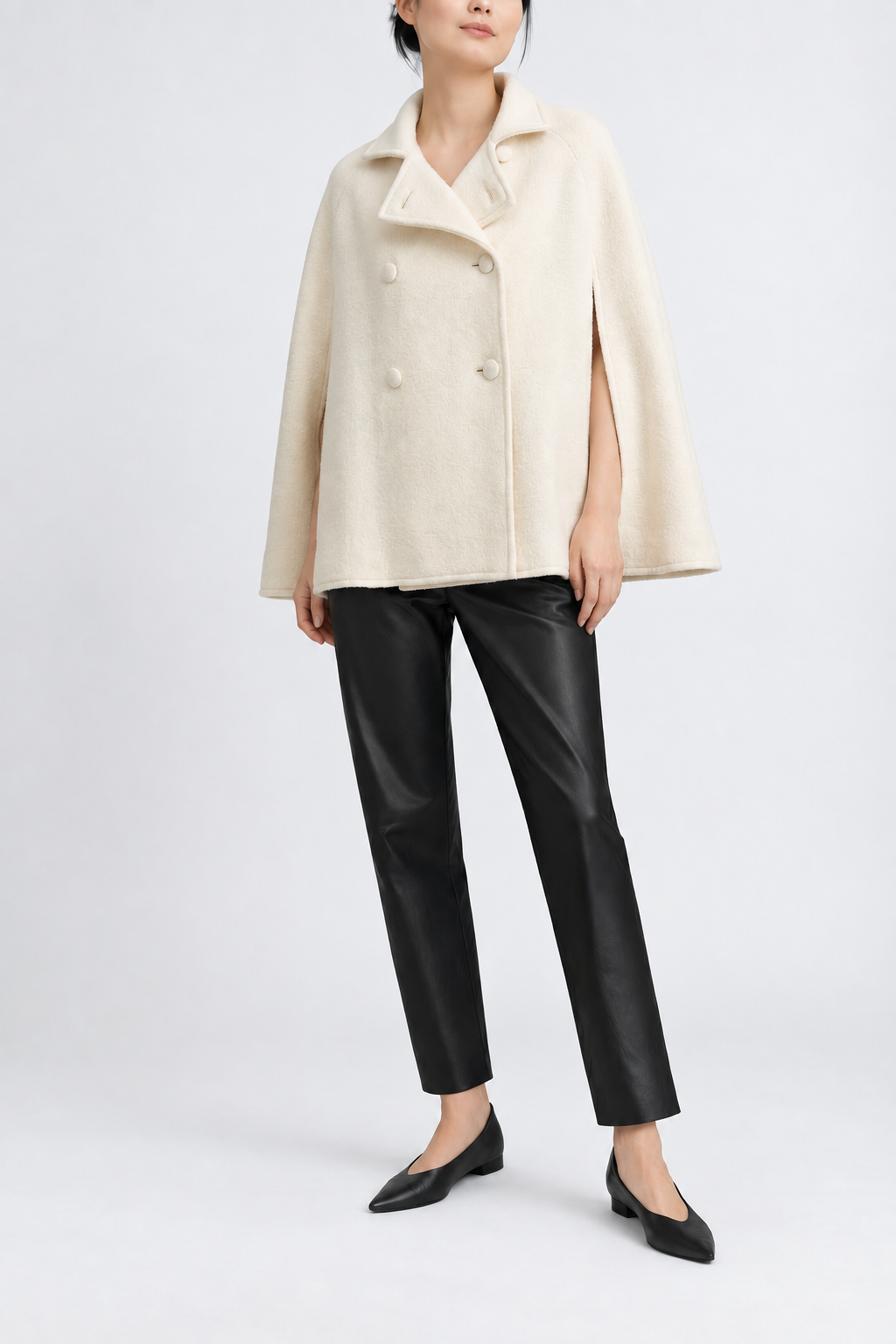 Josephine wool cape in cream, front view