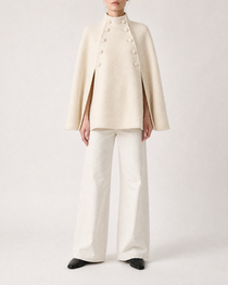 Margaret Wool Cape in cream, front view
