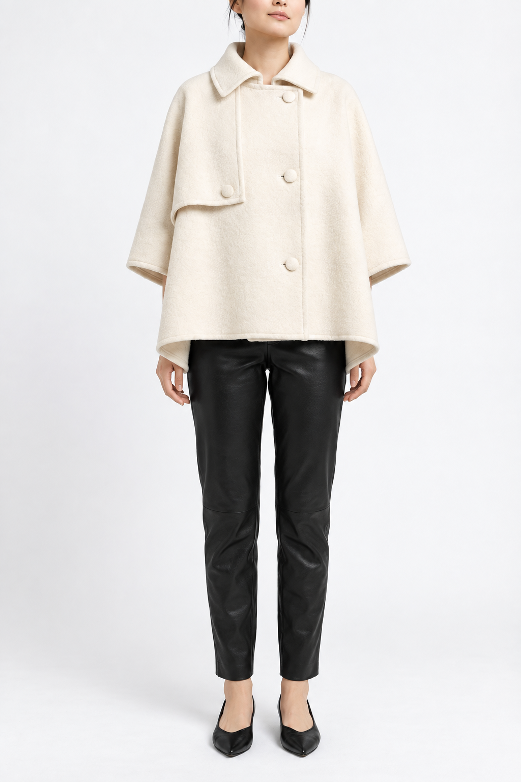 Mia wool cape in cream, front view