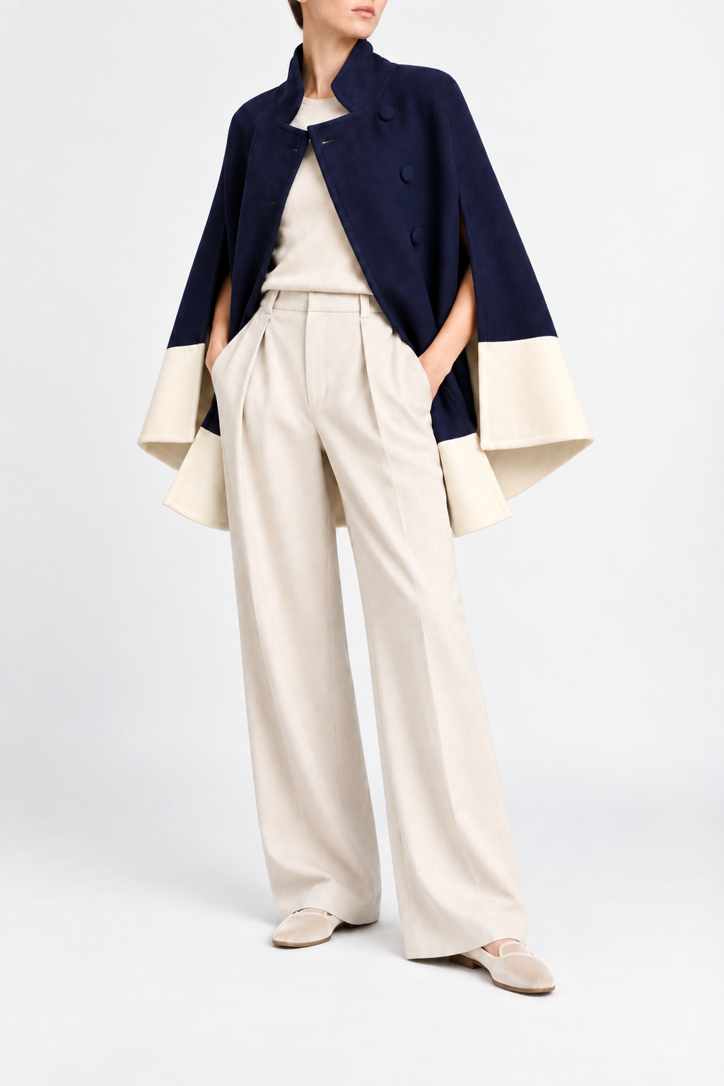 Rachel Two-Tone Wool Cape in blue navy