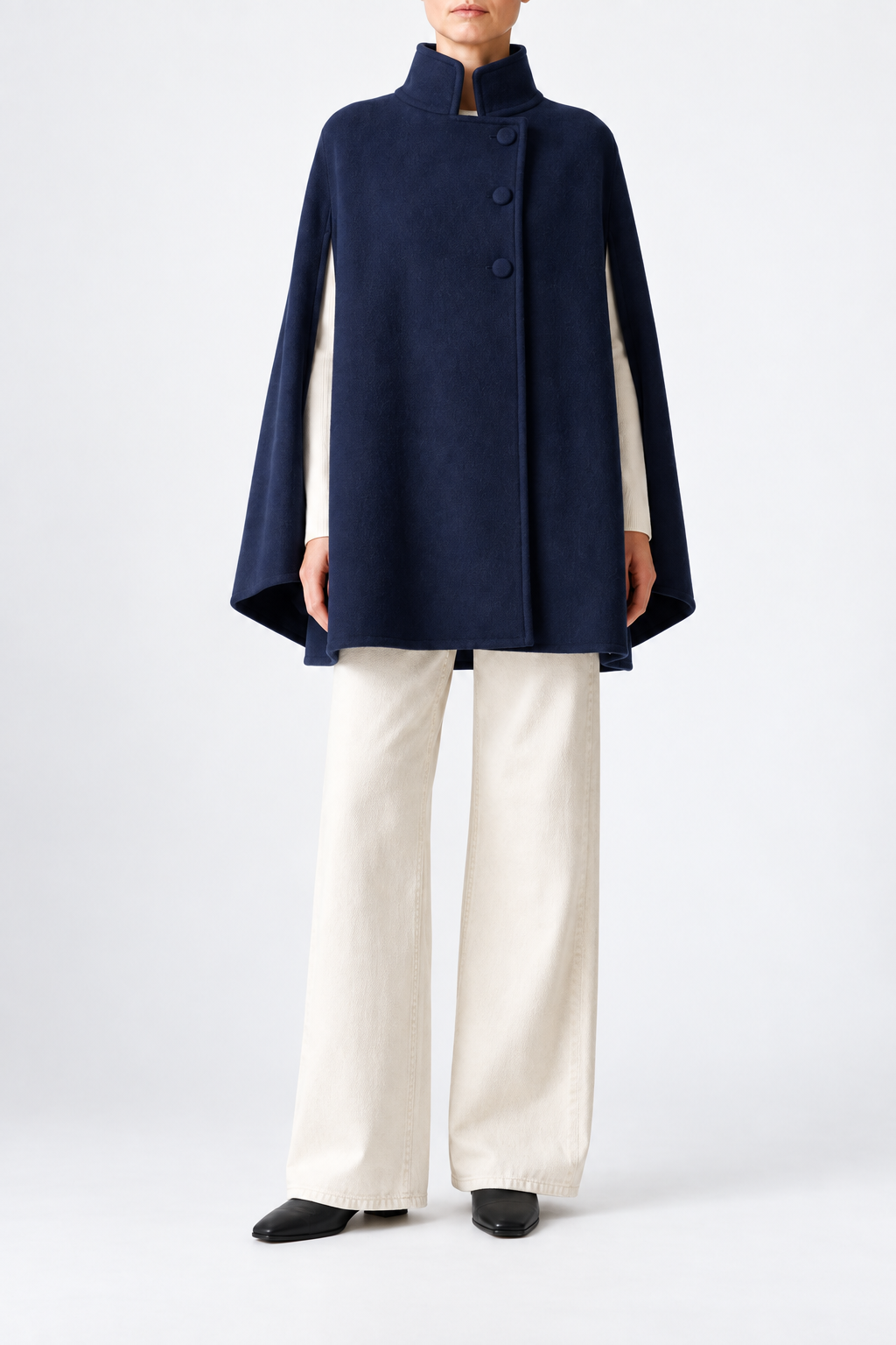 Rachel Wool Cape in blue navy