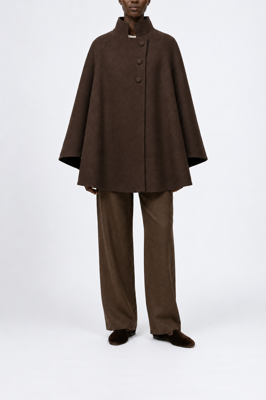 Rachel Wool Cape in chocolate brown