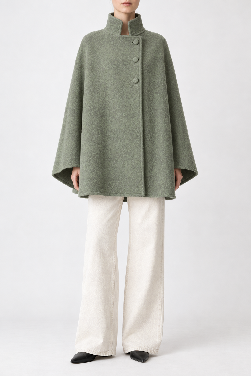 Rachel Wool Cape in green sage